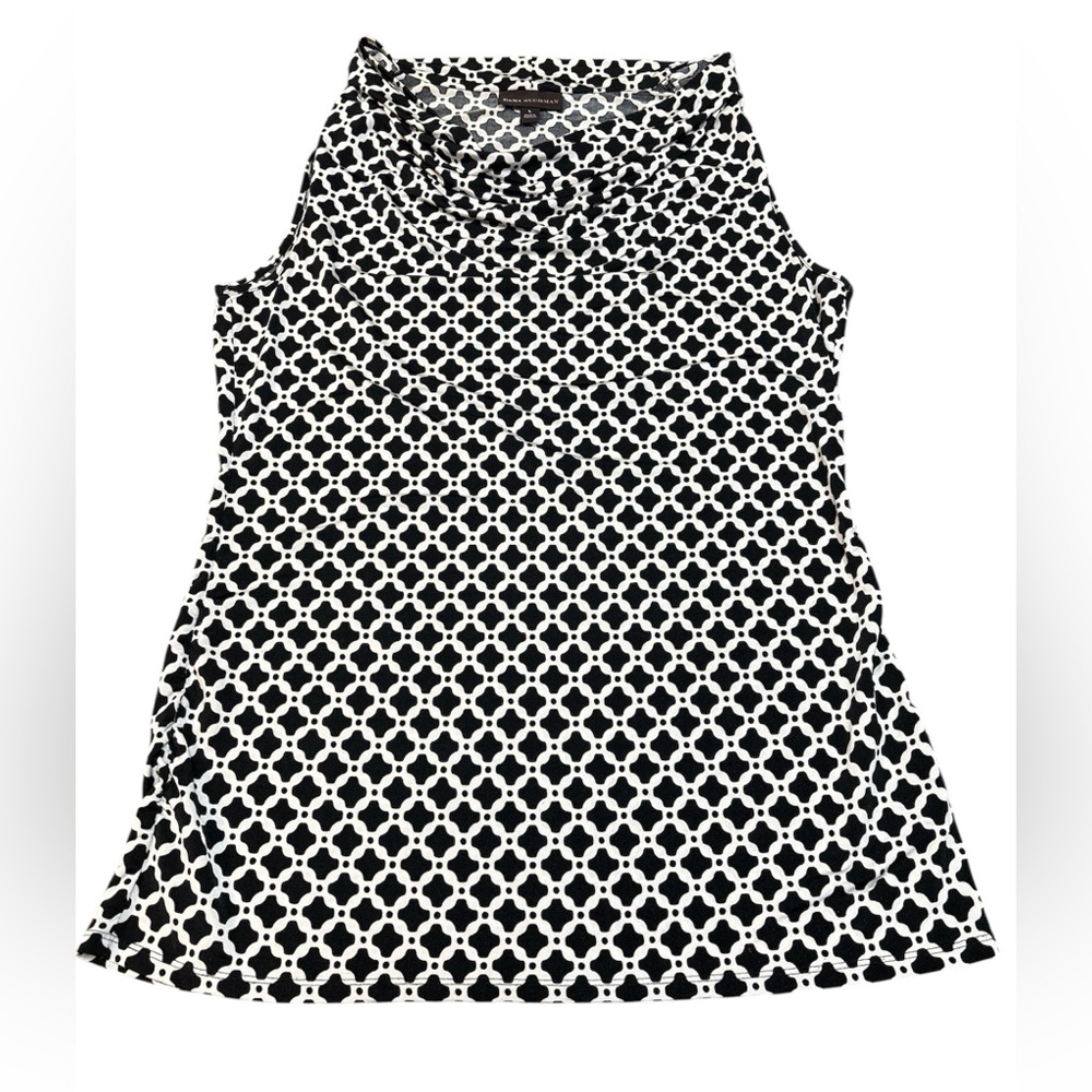 Dana Buchman Career Geometric Cowl Neck Capsule Black White Sleeveless Blouse L